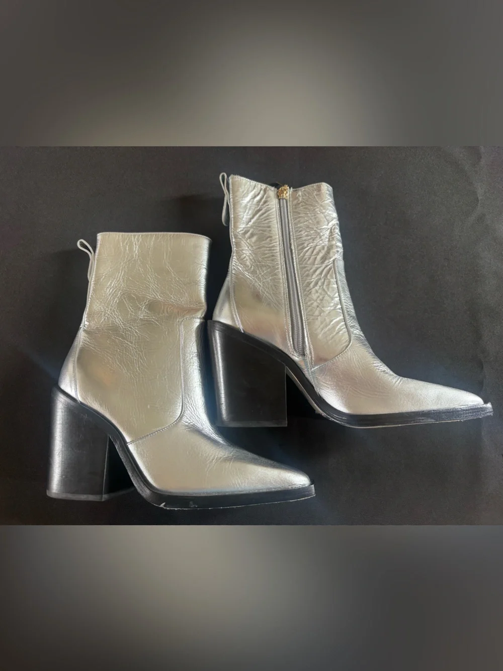 Larroude Silver Metallic Women's Ankle Boots